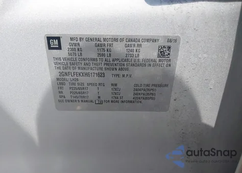 2017 Chevrolet Equinox Lt из США, поврежденный, VIN 2GNFLFEKXH6171623